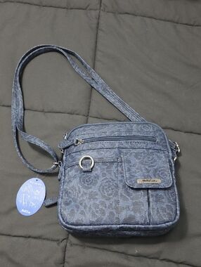 MULTI SAC Denim Blue Floral Crossbody Shoulder Bag